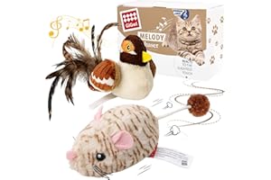 LIUFASHI Lot de 2 jouets interactifs pour chat - Oiseau gazouillant et souris à mouvement automatique - Jouet pour chat d'intérieur avec peluche douce - Jouet interactif pour chat avec véritable bruit