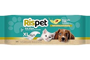 Rispet Hygienische und reinigende Tücher XL, Avocado und Seide, für das Fell von Hunden, Katzen und Haustieren, 54 Tücher