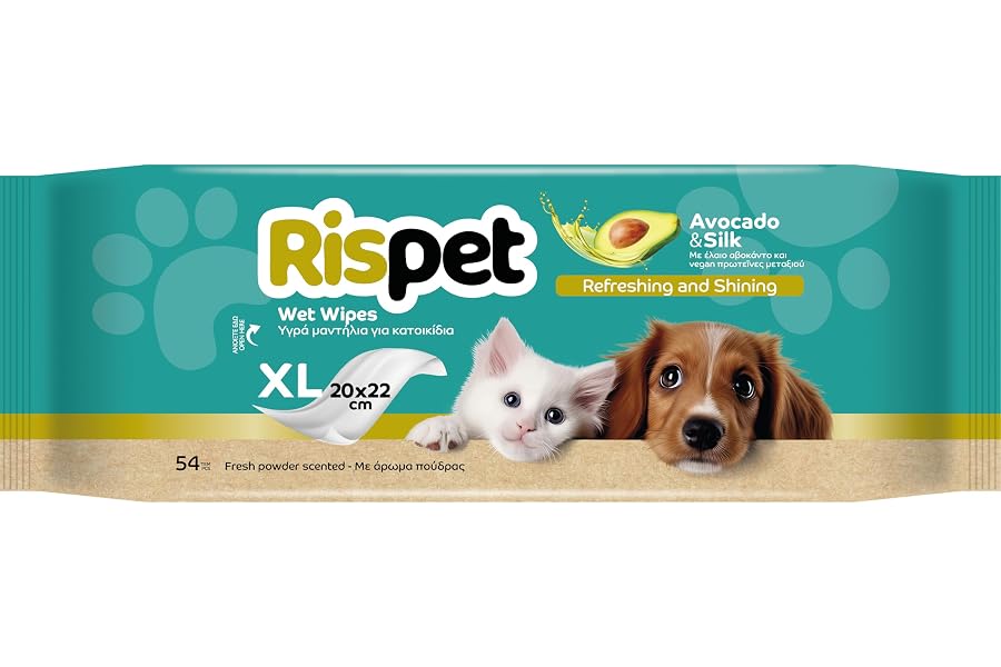 Rispet Toallitas XL Aguacate y Seda, para el Manto de Perros, Gatos y Mascotas, 54 toallitas