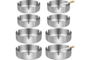 8 stycken askkoppar i rostfritt stål, askkoppar runda rostfritt stål diameter 8/10 cm metallbordsaskkopp set för inomhus och