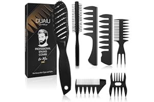 Kamm Männer Styling Set,DUAIU Haarbürste Herren Styling Set 7 Stück,Rundbürste,Gebogene belüftete Haarbürste,Kamm Grobzinkig,Texturkamm zum Föhnen,Glätten,Entwirren,Frisieren