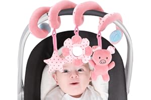 vocheer Jouets à suspendre pour siège de voiture, berceau, bébé, jouets en peluche en spirale pour berceau, poussette, siège de voiture (cochon rose)