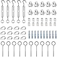 TooTaci M5 Turnbuckle Hook and Eye, Stainless Steel Turnbuckle Wire Tensioner Kit for 3mm Cable Wire Rope Tenison, Vine Eyes for Climbing Plants Wire, M3 Clamps, Crimping Loop
