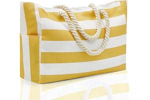 BQSHX Waterproof Beach Bags for Women, Tote Bag with Zip,Extra Large Beach Bags with 7 Pockets for Travel, Gym, Swim and Beach Holiday