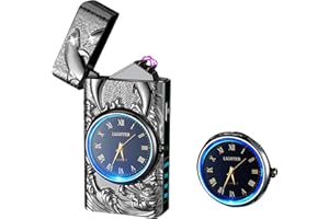 RSBYE Encendedor Eléctrico Delfín con Reloj, Encendedor de Plasma de Doble Arco, Elegante Encendedor Personalizado, Encendedor USB Recargable, Encendedor para Hombre y Mujer con Caja de Regalo (Negro)