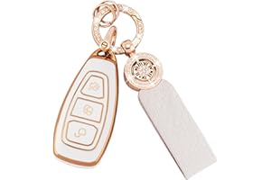 Koaudb Car Key Cover Compatible with Ford 3 Buttons, for Fiesta Focus C-Max Galaxy B-Max Grand C-Max Kuga Mondeo S-Max Smart Car Remote Key Fob Case with Bling Keychain Lanyard(C-Frd-3)
