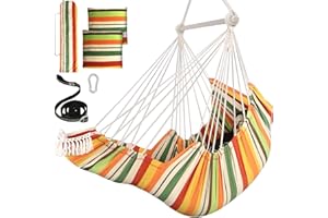 ‎CHIHEE Chihee Hängesessel Hängende Schaukel 2 Kissen Enthalten,Langlebige Spreizstange Hängesessel aus Baumwollgewebe Seitentasche Großes Quastenstuhl-Set Fußstützenstütze Unterschenkel Fuß Komfortabel
