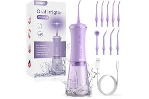 SEJOY Water Flossers for Teeth Cordless, Professional Oral Irrigator with 5 Modes 9 Jet Tips for Teeth Braces and Bridges Cleaning Rechargeable, 350ML Water Tank, IPX7 Waterproof for Travel & Home Use