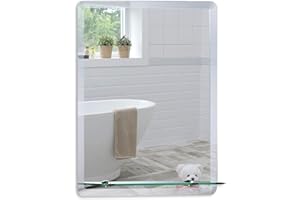 Neue Design Mood Rectangular Bathroom Mirror with Shelf, Wall Mounted, Frameless Modern & Stylish Design with Contemporary Bevelled Edges (60cm x 45cm)