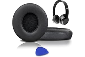 SoloWIT® Cuscinetti Auricolari Di Ricambio per Beats Solo 2 e Solo 3 Wireless On-Ear Cuffia con morbida pelle proteina/memory foam/nastro adesivo forte - Deluxe Black
