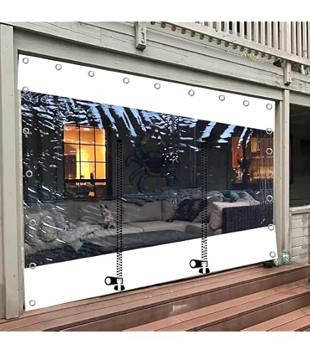 Bâche Transparente PVC Rideau Extérieur Imperméable Pour Pergola, Cabanon, Porche - 0.3mm, Porte Zippée - Taille 3.5x2.5m
