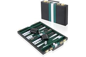 Vehipa Set de Backgammon 11 Pouces pour 2 Joueurs, Mallette de Voyage Portable avec Accessoires Complets, Vert, À Partir de 10 Ans