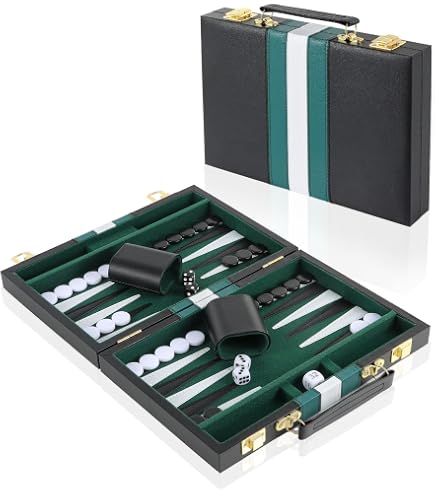 Backgammon En Bois RATSTONE - Jeu De Plateau Voyage Avec Étui Cuir - 15 Pouces
