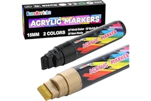 FansArriche Pennarelli Vernice Acrilica Jumbo Marker 15 Mm Punta Grossa, Indelebili Permanenti Per Tessuti, Vetro, Legno, Ceramica, Colorare, 2 Colori Nero e Oro