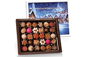 ‎PRALINENCLUB Pralinenbote Genussmanufaktur – Pralinen Geschenkbox Weihnachten mit 30 handgefertigten Weihnachtspralinen deutscher Chocolatiers, das Pralinen Geschenk