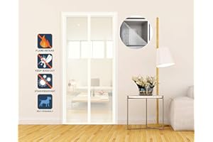 Liveinu Moustiquaire Porte Magnétique Ignifuge en Fibre de Verre Moustiquaire Aimantée Anti Feu Sur Mesure de Porte Rideau de Porte Antimoustique Avec Adhésives Rubans 140x210cm Blanc