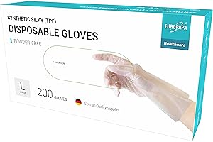 EUROPAPA® 100, 200, 300, 450 Stk Vorteilspack TPE transparenz und blau Einweghandschuhe in Box Einmalhandschuhe latexfrei Gummihandschuhe puderfrei Handschuhe in Gr. S,M,L,XL (Tansparenz-200, L)