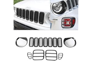 KKONE 13PCS Angry Bird Headlight Covers & Mesh Grill Inserts & Tail light Trim Cover Bezel for Renegade 2016 2017 2018 (Black) (Style B)