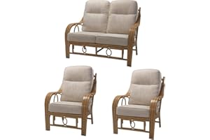 DESSER & CO LTD THE HOME OF RATTAN FURNITURE SINCE 1919 Desser Madrid 3 Piece Fully Assembled Cane Conservatory Furniture Set – 2 Seater Sofa & 2x Armchair Suite - Luxury Light Oak Wash Natural Rattan Indoor Furniture with UK Made Cushions in Jasper Fabric