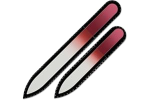 Mont Bleu Conjunto de 2 limas de uñas de cristal de color en estuche de terciopelo negro, vidrio templado checo auténtico - Fabricado a mano en la República Checa