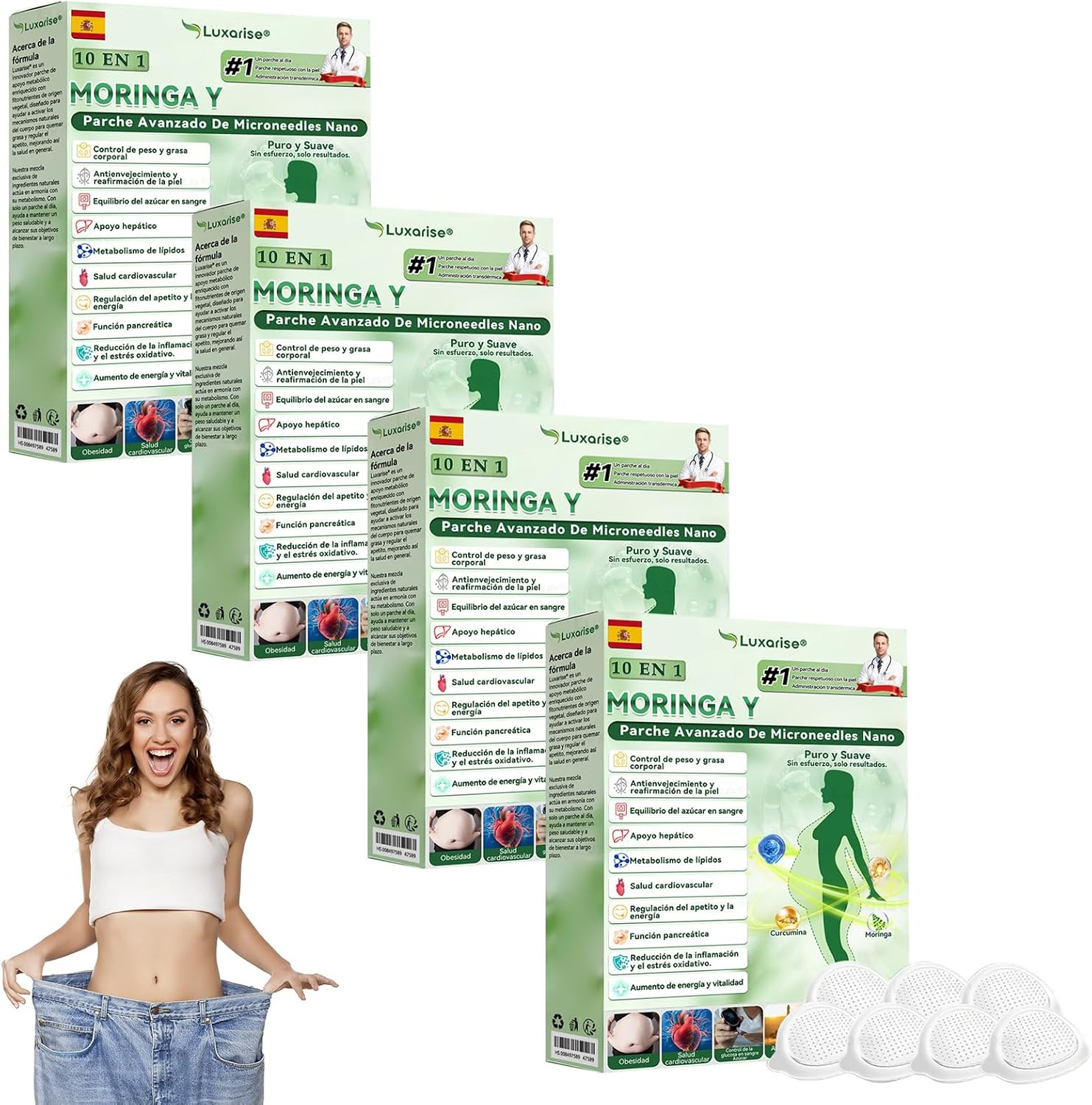 Luxarise 10 EN 1 Moringa Parche Avanzado, 2026 Nuevo Moringa Parches, Luxarise Parches adelgazantes, Ingredientes Naturales, para hombres y mujeres (4 Caja)