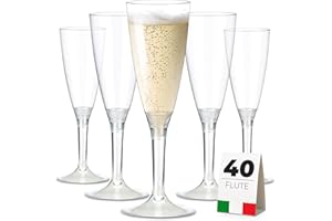 TUNDRA ICE INTERNATIONAL WAF TUNDRA - Lot de 40 Verres FLUTE À CHAMPAGNE UTILISER & RÉ-UTILISER LÉGER 100 ml. BPA-Free, Transparent, COUPE CHAMPAGNE PLASTIQUE RECYCLABLE, Verre a Vin Plastique Reutilisable, Incassables (40)