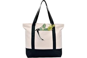MINIMARG Heavy Duty 100% Cotton Canvas Tote Bag With Zip and external pocket, Suitable for Daily Grocery, Travel, Shopping, Events and Gifts, Sturdy Reusable Beach Tote Bag for Women