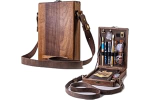 OWSEN Writers Messenger Wood Box - Multifunctional Portable Wooden Messenger Bag,Retro Sketch Box Easel,Artist and Brush Storage Box with Locking Clasp