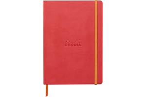 RHODIA 117380C - Taccuino flessibile Corallo - A5 - a righe - 160 pagine - Carta Clairefontaine Avorio 90 g/m - Segna-pagina, Chiusura con elastico - Copertina Simil Cuoio - Collezione Rhodiarama