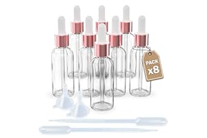 LG Luxury & Grace Pack 8 Bouteilles Compte-Gouttes, 50 ml. Compte-Gouttes en Verre Transparent. Bouchon à Vis et Pipette en Verre. Flacons Rechargeable: Aromathérapie, Huile, Laboratoire.