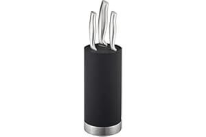 Relaxdays Rangement couteaux, rond, knife block non garni, avec insert en tiges plastiques, H x D 22 x 11 cm, noir