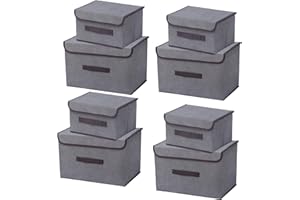 NCRGB Caja Almacenaje con Tapa, Cajas de Almacenaje Ropa, Caixas Arrumação - 8pack (26cm/4pack+36cm/4pack), Gris