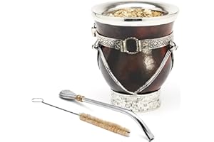 BALIBETOV Colección Seleccionada - Mate Natural de Calabaza Premium con Detalles en Plata Alemana - Set de Mate Natural Hecho a Mano en Argentina - Incluye Bombilla y Cepillo de Limpieza (Iguazú)