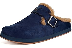 SISTTKE Slippers for Women Men Lined Suede Clogs Winter Slip On Shoes Fur Garden Shoes Warm Mules