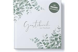 MAVANTO Gästebuch Hochzeit mit Fragen zum Ausfüllen - Hochwertiges Hochzeitsgästebuch für unvergessliche Erinnerungen (44 Doppelseiten, Eukalyptus)