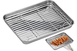 MNIXY Wandefol Plaque à Patisserie + Grille de Refroidissement, 26,5 x 20 x 2,5 cm Plaque de Four Universelle en Acier Inoxydable Plaque de Cuisson Rectangulaire