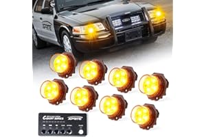 Xprite Amber LED Hideaway Strobe Lights Kit 20 Flashing Patterns w/Control Panel Headlights Taillights Fog Light Mounting, for Roadside Emergency Vehicles Trucks SUV Vans Cars UTV ATV 8 PCs