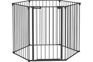 PawHut Cancellino per Cani Taglia Media Pieghevole con Doppia Chiusura di Sicurezza, Cancelletto di Sicurezza Modulabile in Metallo e Plastica, 123x102x90 cm, Nero