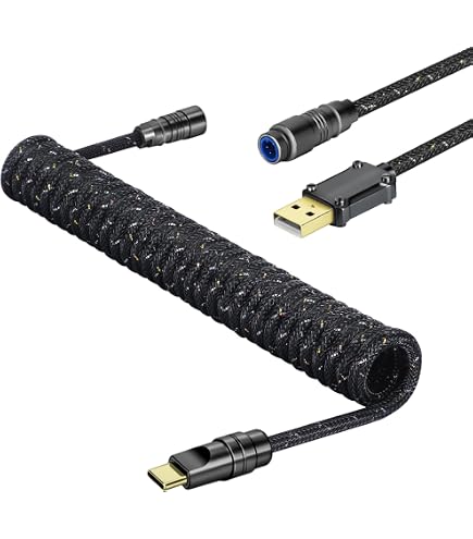 ATTACK SHARK C01 PRO USB C Cavo Spirale Tastiera Gaming, Cavo Type-c Tastiera Meccanica, Tipo C a USB A Intrecciato Doppia Manica Cavi Staccabile con Connettori Aviatori in Metallo, Grigio