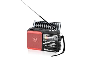 TOWEAR Portable FM AM SW Radio with Bluetooth, Solar Panel & Torch Light, USB/TF MP3 Player, Rechargeable Battery - Digital Battery Operated Radio for Home and Outdoors (Solar BT, Red)
