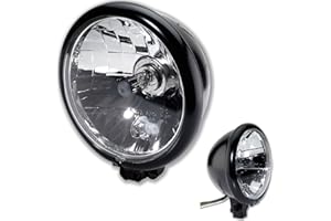Germany Motorsports H4 Motorrad Scheinwerfer Bates Style BM 5 3/4 Zoll mit unterer Halterung schwarz Klar Glas E-Geprüft universal