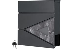 ML DESIGN MODERN LIVING ML-Design Buzón De Correo con Compartimento para El Periódico 37x36,5x11cm Acero Antracita Aspecto De Mármol Negro con Cerradura 2 Llaves Solapa De Cierre Total Moderno Montado En La Pared Exterior
