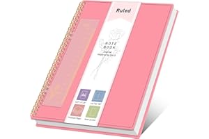 XLOXFU 2025 Notebook A4 Journals for Women Men, Study Essent, College Ruled Wirebound Spiral Note book, 100 GSM, with Bookmark Ruler, Inner Pocket, Thick Cover for School Travel Office 21.5 x 27.9cm,Pink