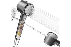 Cobbe Testina Doccia con Filtro a 20 Stadi, Doccetta Alta Pressione con 5 Modalità Getto e Tubo 1,5M. Soffione Risparmio Idrico per Acqua Dura, Eliminazione Cloro e Batteri (Grigio)