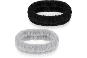 GEEHUA Lot de 2 bandeaux cosmétiques pour maquillage et lavage, bandeaux élastiques pour cheveux spa, bandeau démaquillant absorbant pour filles, femmes, yoga, sport, douche, exercices(noir+gris)