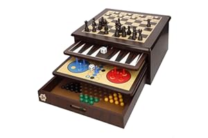 ColorBaby Set 10 Juegos de Mesa, +180 Piezas, Caja almacenaje Madera 32x32x15 cm, Ajedrez para niños, Parchís Infantil, para más de 2 Jugadores, Juguetes niños 5 años (33074)