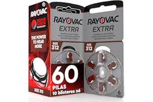 UDIVITA 60 Baterías para Audífonos Rayovac Extra Tamaño 312 Tecnología Suond Fusion - 10 Blisters de 6 Baterías
