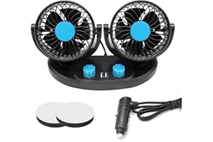 PNGOS Auto Ventilator 12V Zigarettenanzünder/USB Betrieben Dual Head Dual Control Windkraft Autolüfter Zwei Geschwindigkeitsmodi 360 Grad Drehen Anwendbar für Verschiedene Fahrzeugtypen wie RV, SUV