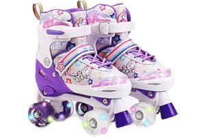EVSHBEA Roller Enfant Fille, Patin a Roulette 4 Taille Réglable, Fille et Garçons Rollers Quad avec 8 Roues Lumineuses, Patins à roulettes en Intérieur et en Extérieur - Cadeau d'anniversaire, Noël
