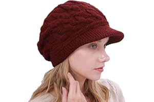 Eayoly Gorra con Visera para Mujer - Sombreros de Lana Holgados de Punto,Gorros de Boina de Lana de Conejo cálido de Forro Regalos navideños para Mujeres en Invierno frío